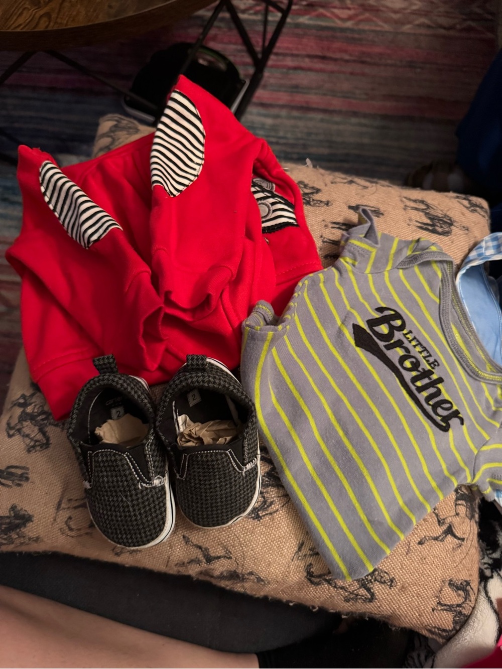 Swiggles + Carter's Baby Lot: Red Zip Hoodie, Striped Bodysuit, Shoes 0-3M